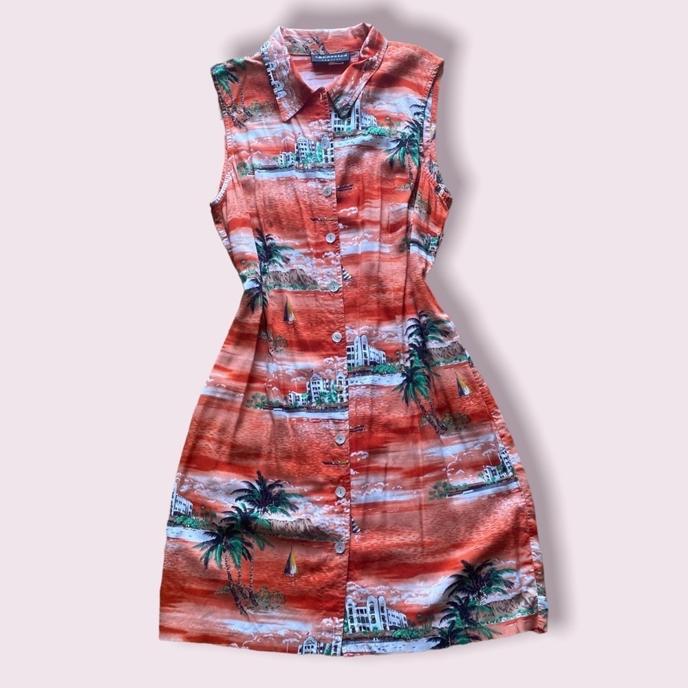 90s Connected Apparel Hawaiian print mini shirtdress